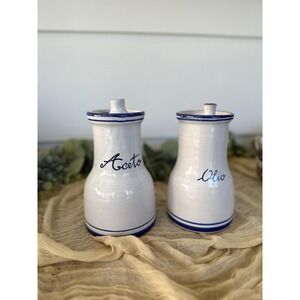 Italian Oil Vinegar Terracotta glazed dispenser Olio Aceto Blue pottery kitchen